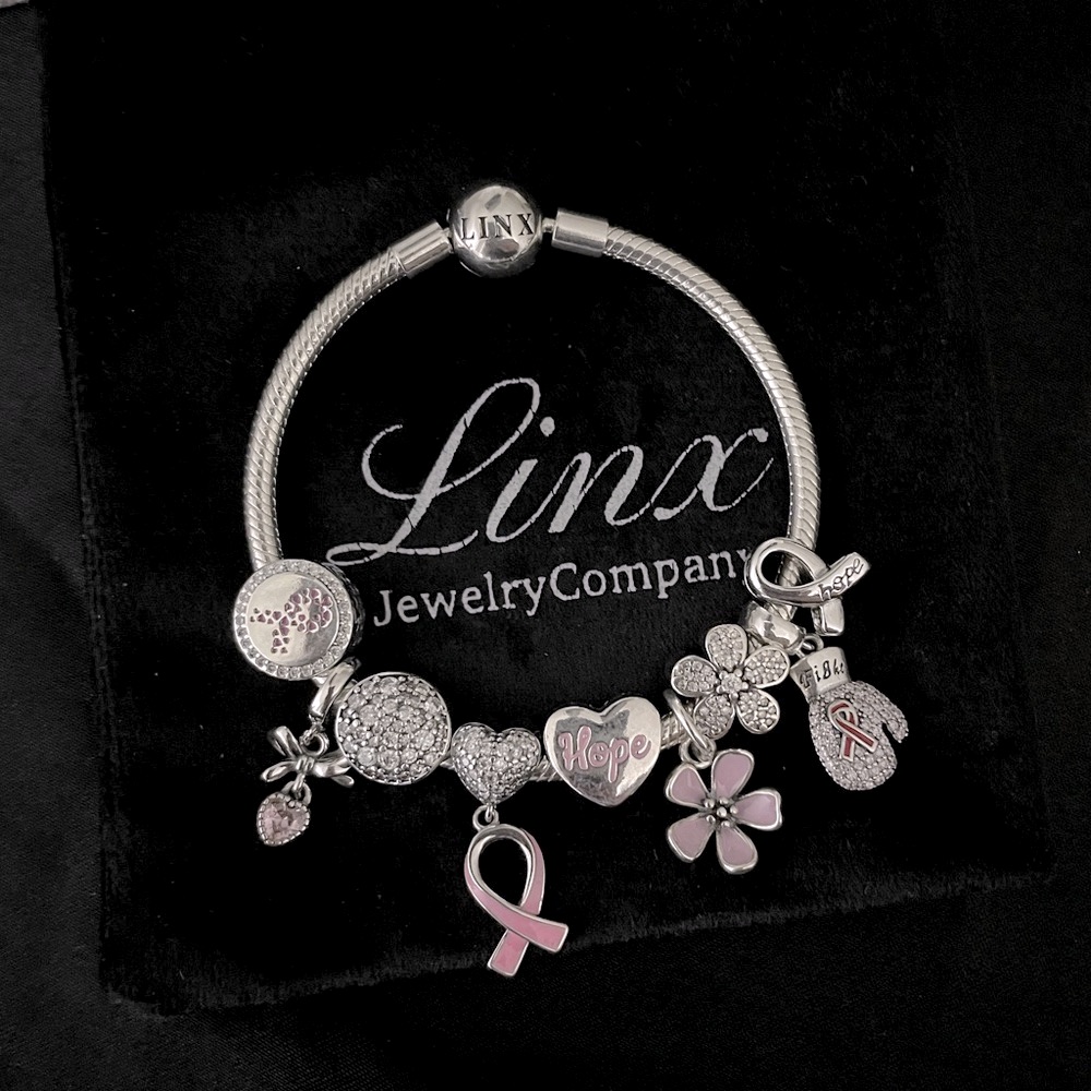 Linx Snake Chain Bracelet With Pink Breast Cancer Awareness Themed Charms 229$